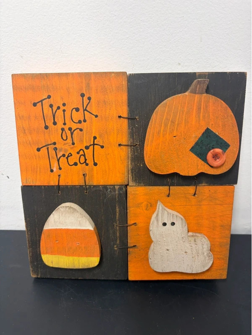 Halloween Themed Painted Wood Block Decor - Candy Corn, Ghost,